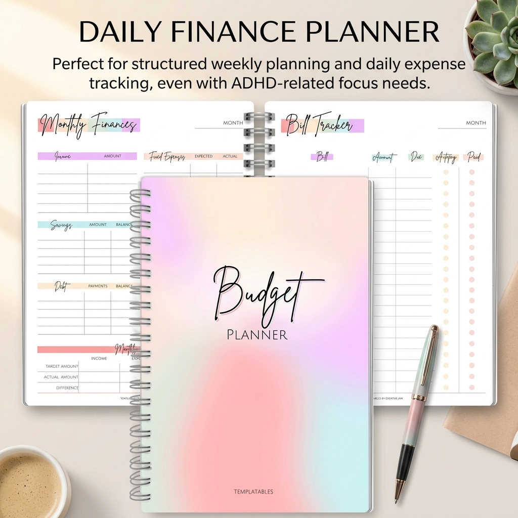 Planner Weekly Budget - 毎日の収入と支出のノート、週間予算プランナー（ADHD向け）