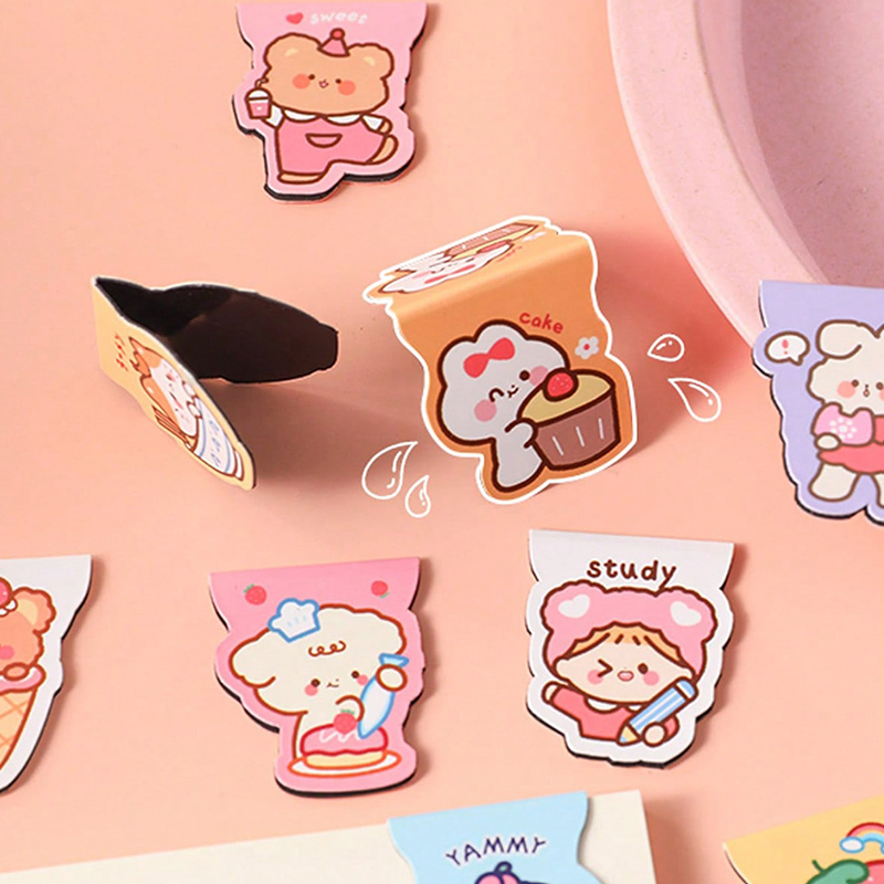 Bookmark Magnetic Clip - 5 個かわいい漫画クマ磁気ブックマーク紙クリップかわいいウサギ学生文具本マーカーのページ学校事務用品