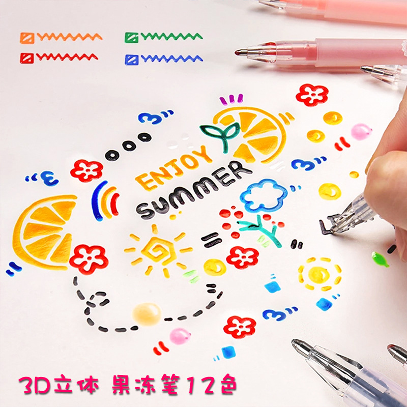 Gel Ink Pen Set - 3Dプラスチックジェルペン,芸術的で素敵なマルチカラーの素材,落書き,セラミックと金属のネイルペン