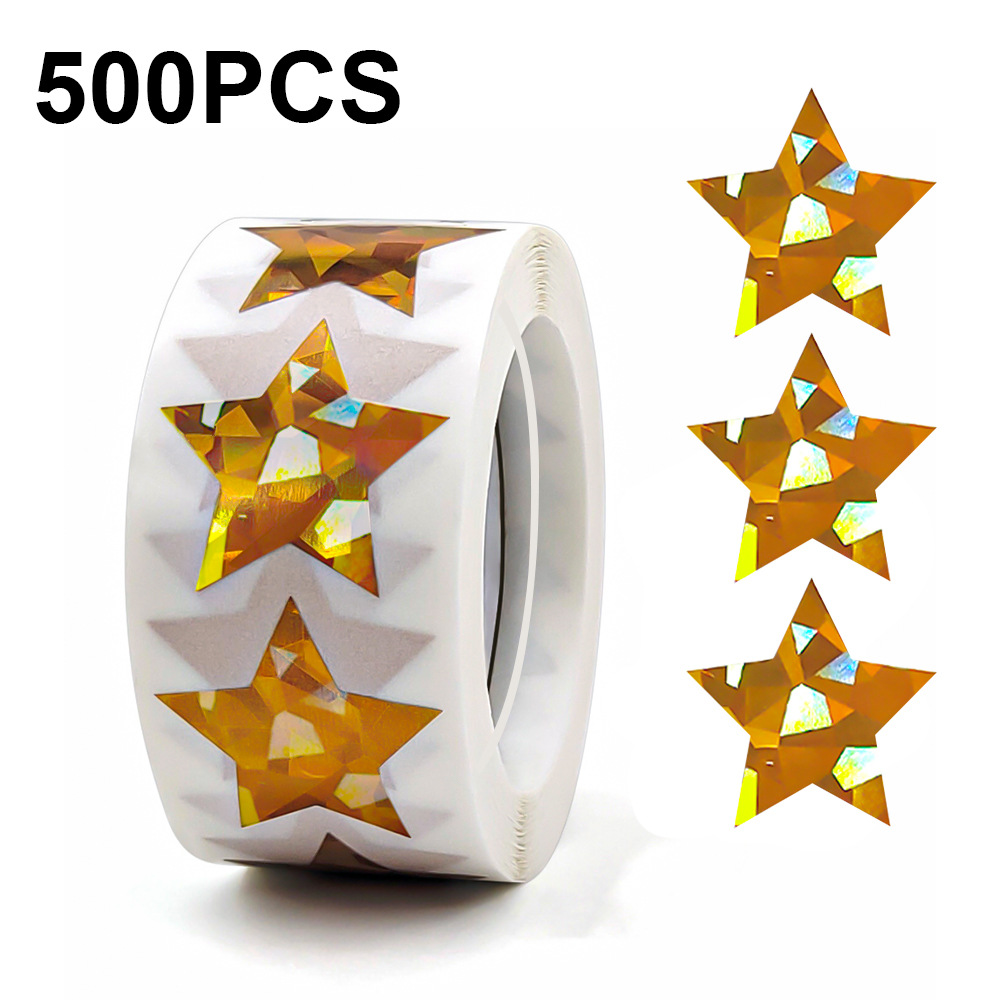 Sticker Label Roll - JCAC 500枚/ロール 1インチ ホログラフィック カラフルスター DIY装飾シールステッカー、ギフト包装ラベル