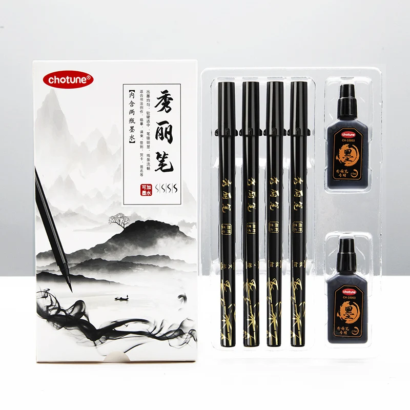 Fountain Pen Ink - ブラシレタリングペンセット黒インク詰め替え書道ペンマーカーアートライティングマーカーオフィス学用品文具