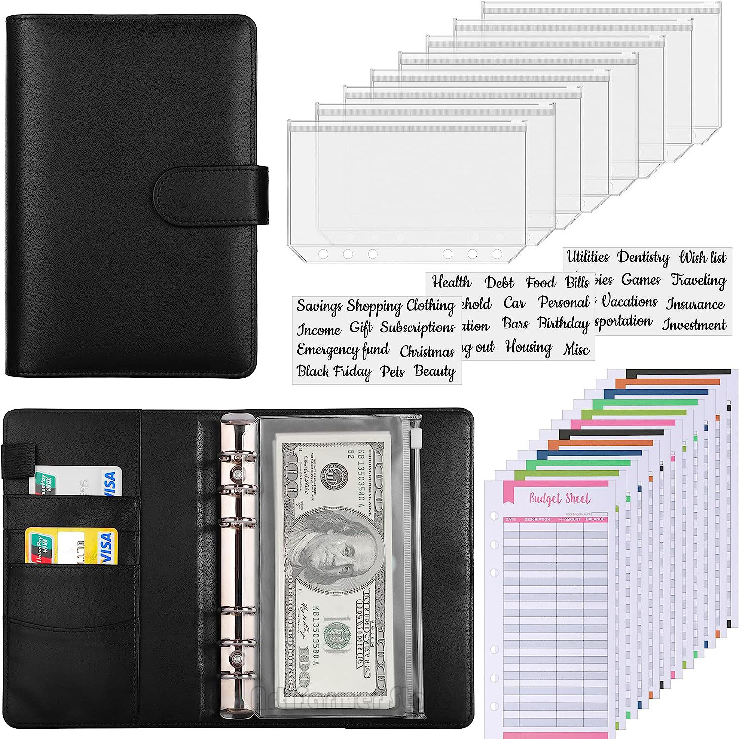 Planner Weekly Budget - A6 予算バインダー 現金封筒付き 貯蓄帳予算プランナー PU レザー