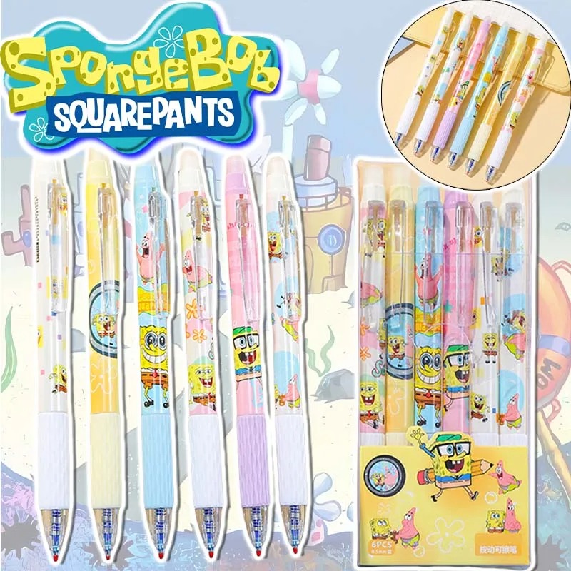 Gel Ink Pen Set - 6 ピース/セットスポンジボブかわいい消去可能なペン 0.5 ミリメートルブルーゲルペン防水文具学校筆記用品ノートブック学生用