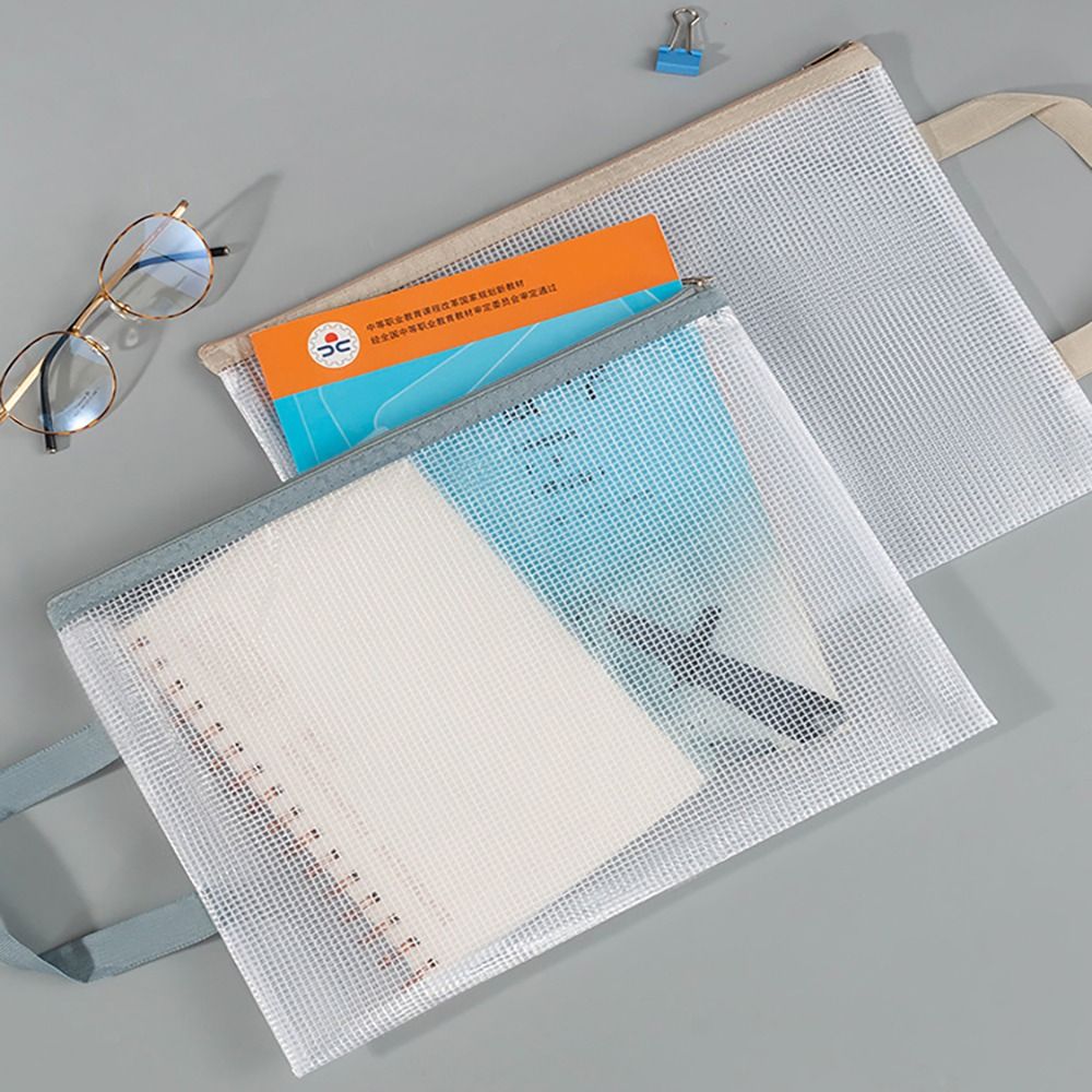 Portfolio Folder Zip - 新しい二層A4収納袋メッシュ大容量ドキュメントバッグジッパー透明ファイルフォルダー学生用