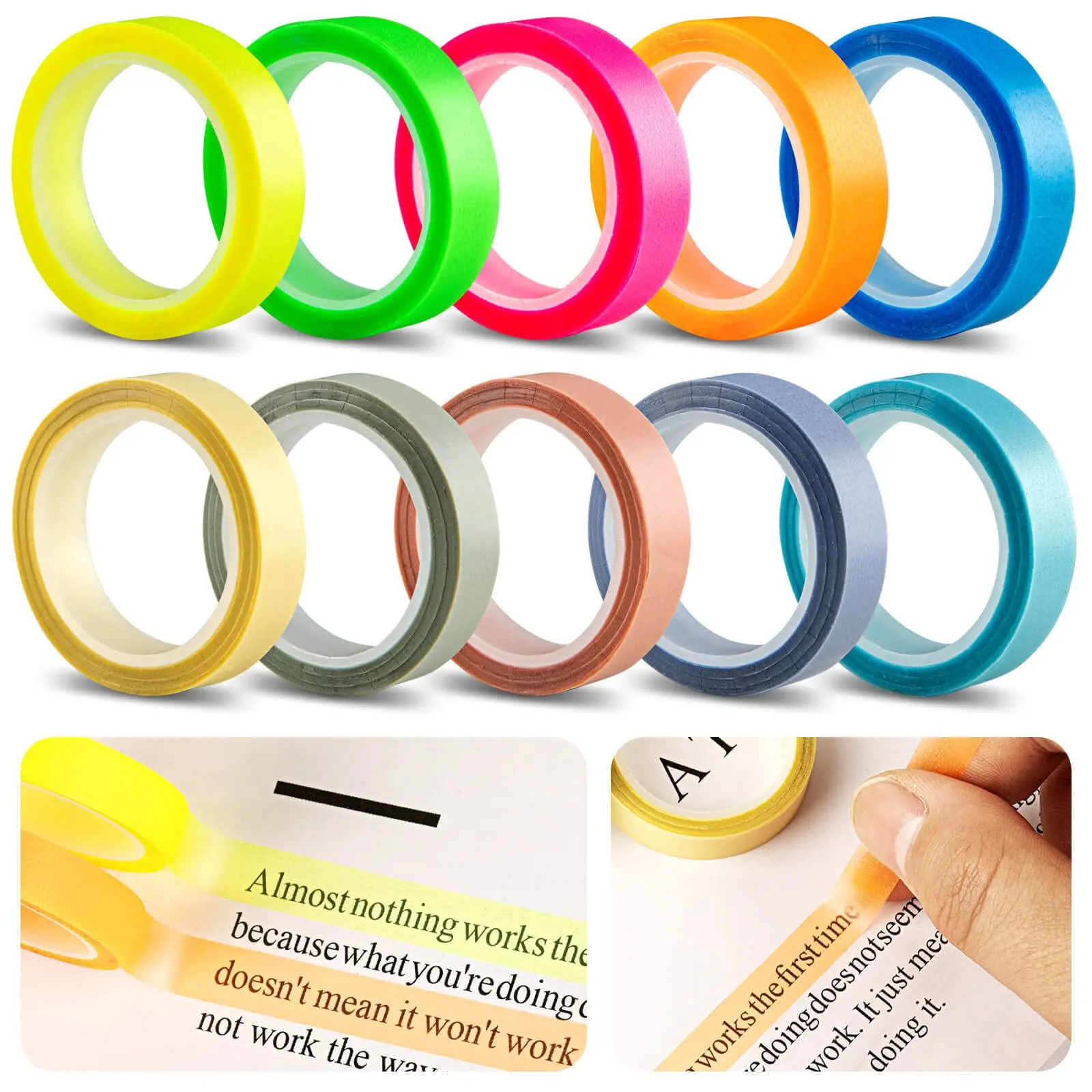 Index Tab Divider - 5 ロール透明蛍光インデックスタブフラグ 5 色ブック注釈付箋蛍光テープ学校事務用品