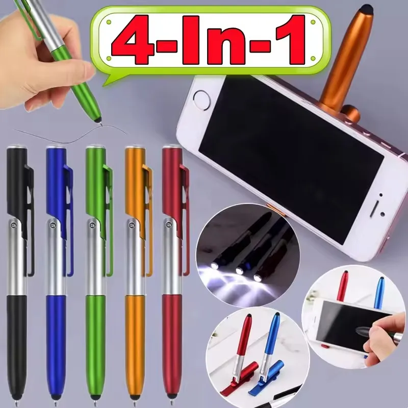 Stationery Office - 4 in 1 多機能ボールペン LED ライト付き折りたたみ電話ホルダー夜間読書筆記用鉛筆オフィス学校学生文具