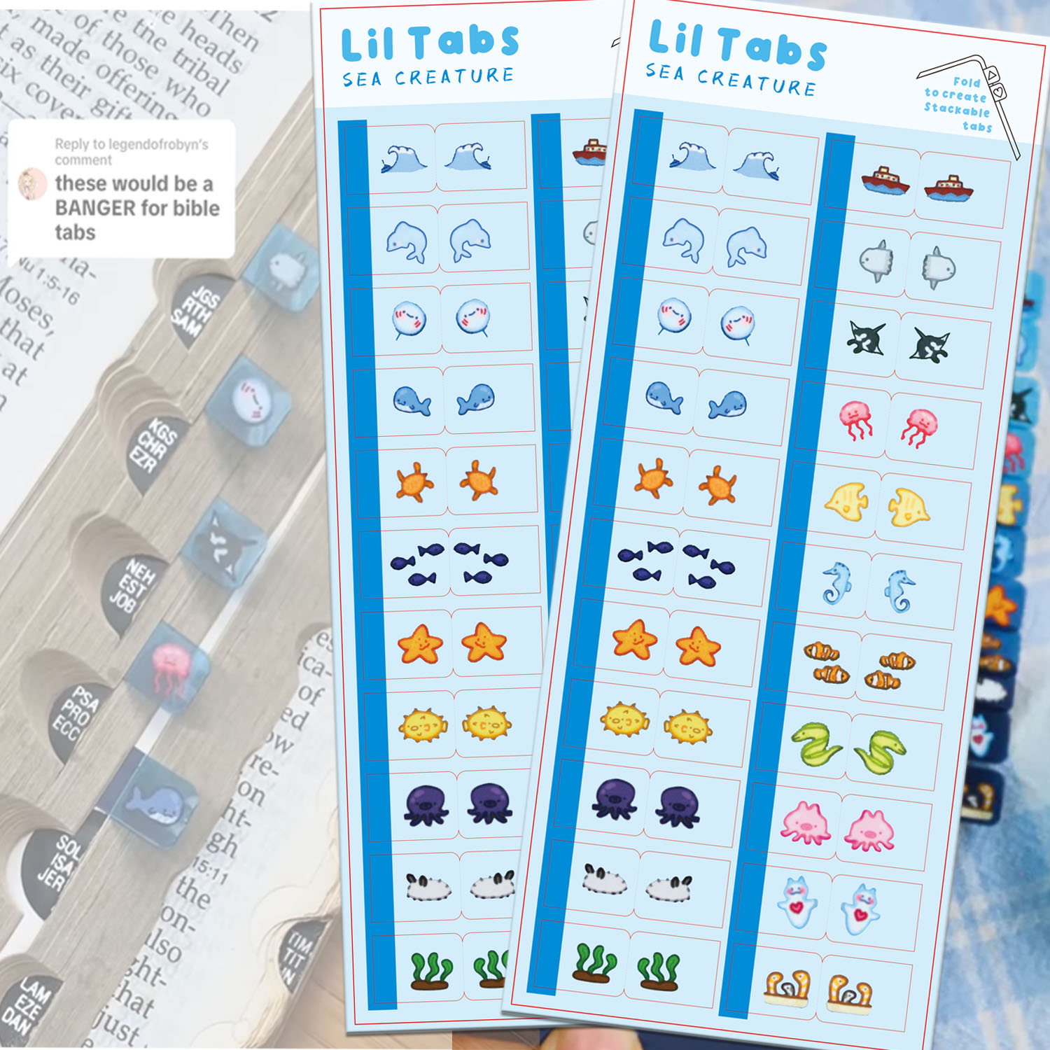 Index Tab Divider - Sea Creature Lil Tab ステッカー タブ、かわいい