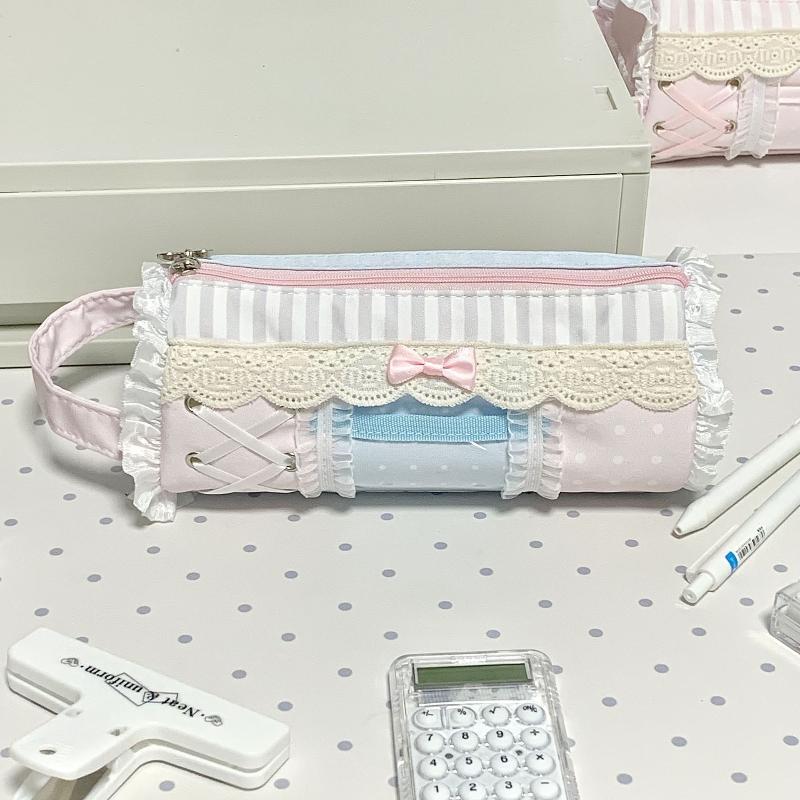 Ideal Stationery & Office Supply - かわいいレースのペンケース大容量学生文具収納バッグポータブル女の子メイクアップオーガナイザー理想的なギフト