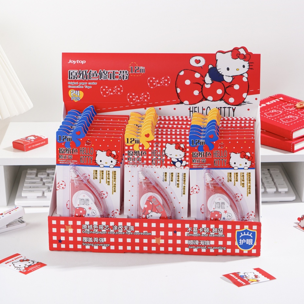 Correction Tape Roller - 本物のハローキティ修正テープ 本物のサンリオ 12メートル ナチュラルペーパーカラー スムースローラー 仕事用、試験用、日常のメモ用