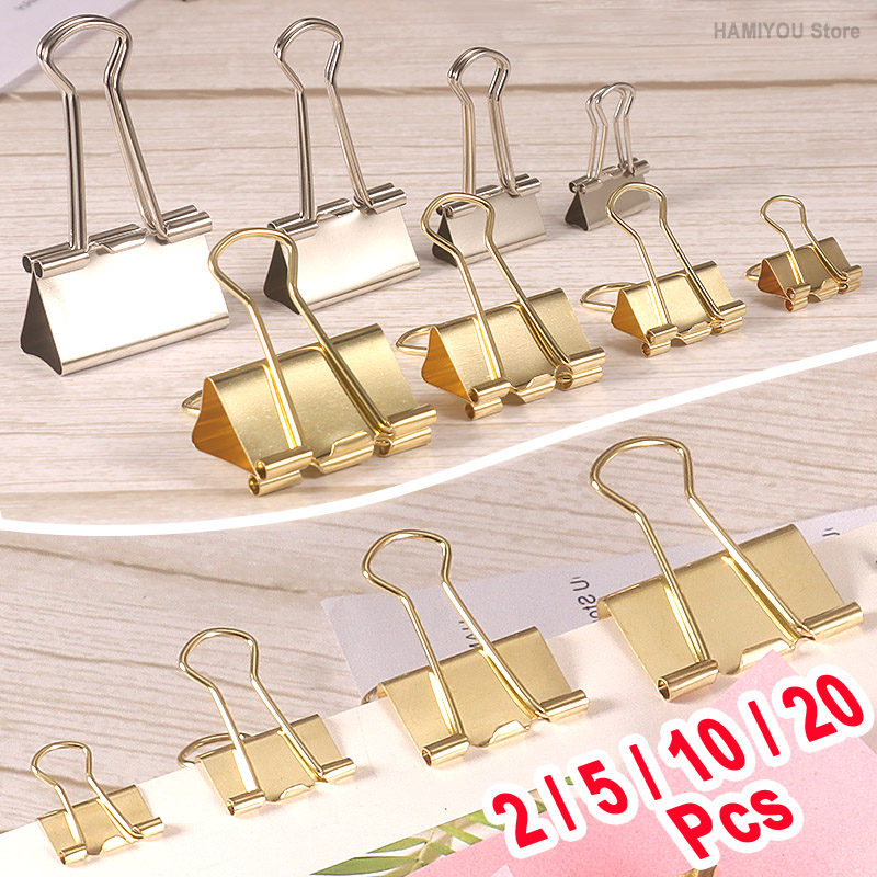 Binder Clip Assorted - バインダークリップ オフィス文具 ロングテールクリップ 金属ステンレス鋼 ファイル文書チケット固定クリップ15/19/25/32mm ゴールド