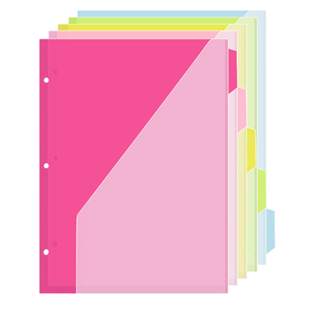 Index Tab Divider - 5 個 3 穴インデックスページフォルダーディバイダータブポケットプラスチックバインダーオーガナイザーオフィス学校ホームドキュメントストレージパステル