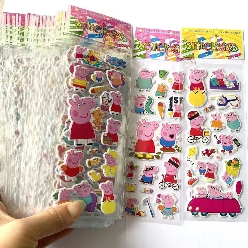 Memo Pad Sticky - ペッパピッグ漫画ステッカー、ノートブックステッカー、男の子と女の子向けの3Dバブルステッカー、幼稚園のご褒美ステッカー、水筒ステッカー