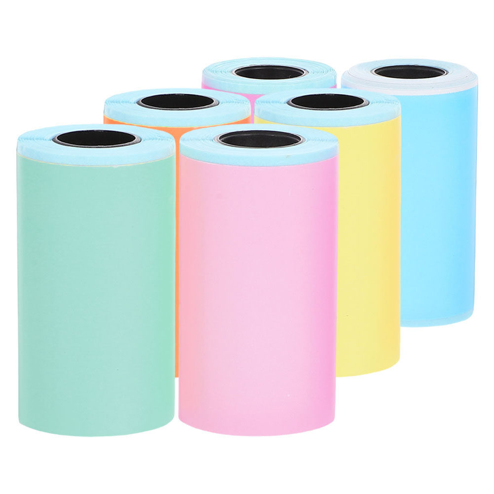 Sticker Label Roll - 6 ロールミニサーマルプリンタ用紙自己粘着ラベルステッカーテープポータブルプリンタ用サーマルシート DIY 名札フォルダー