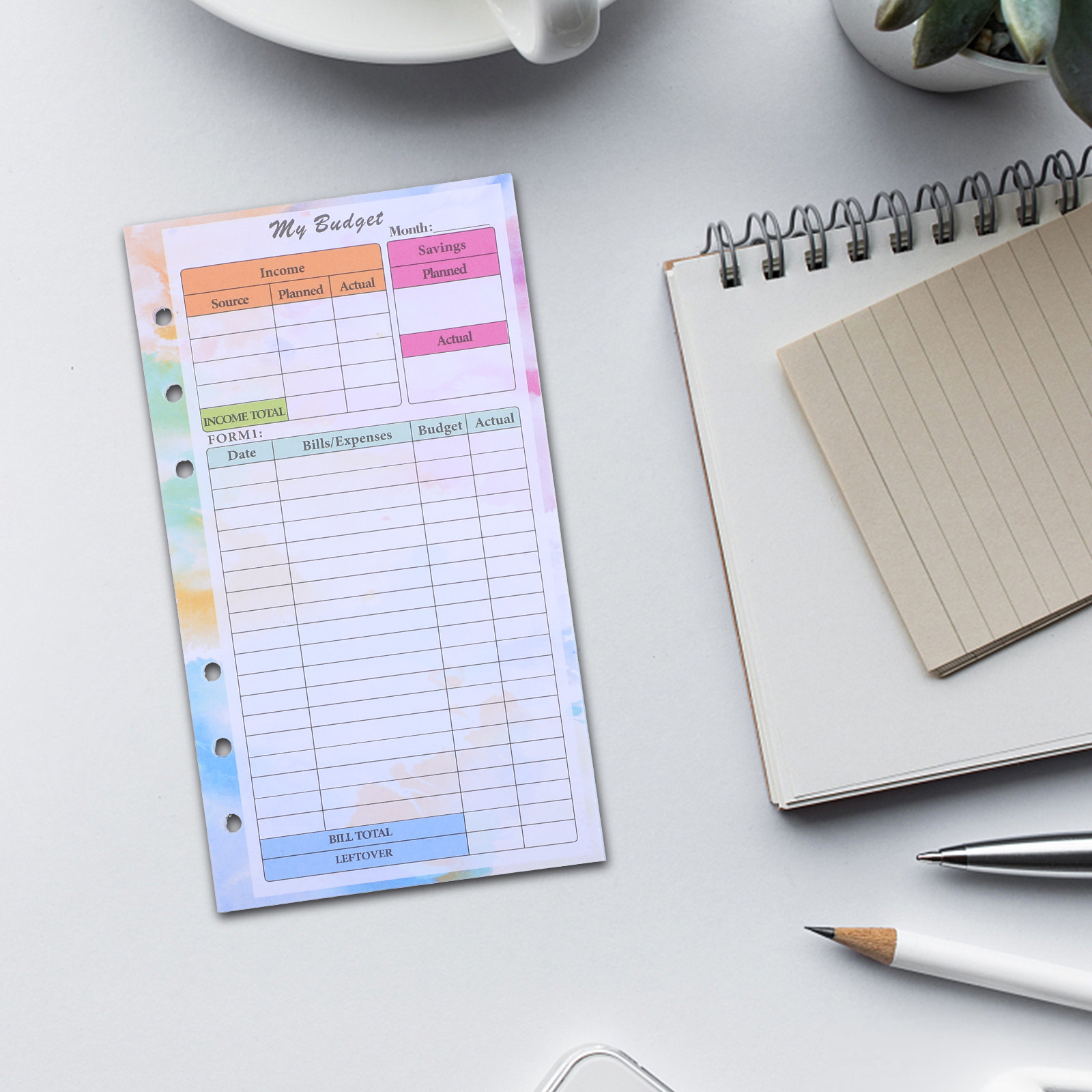 Planner Weekly Budget - 14枚入り A6 バジェットプランナー リフィル カラフルなルーズリーフペーパー 6穴リングバインダー