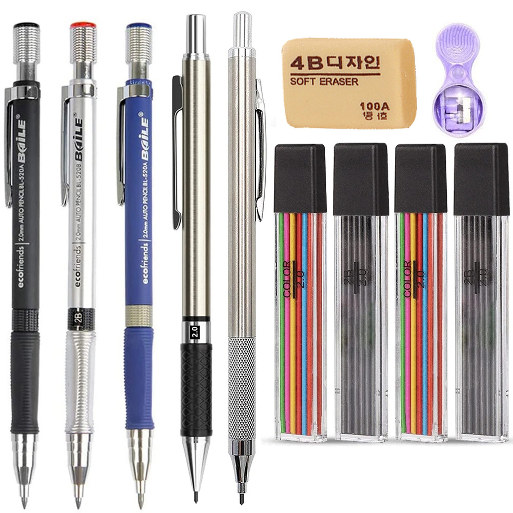 Ideal Stationery & Office Supply - 2.0mm 2B シャープペンシル 自動描画ペンシル カラー/黒鉛リフィル付き 学生のスケッチや学校文具に最適