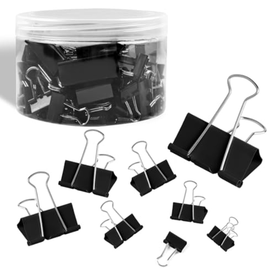Binder Clip Assorted - 125個のカラーバインダークリップ、各種サイズのバインダークリップ、オフィス用品/家庭/学校用の6サイズのバインダーペーパークリップ