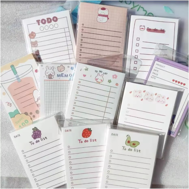 Office Stationery Supply List - かわいい学校の文房具ノート、やることリストメモ帳、ポータブルメモ帳、事務用品、フルーツノート、メッセージノート、50枚