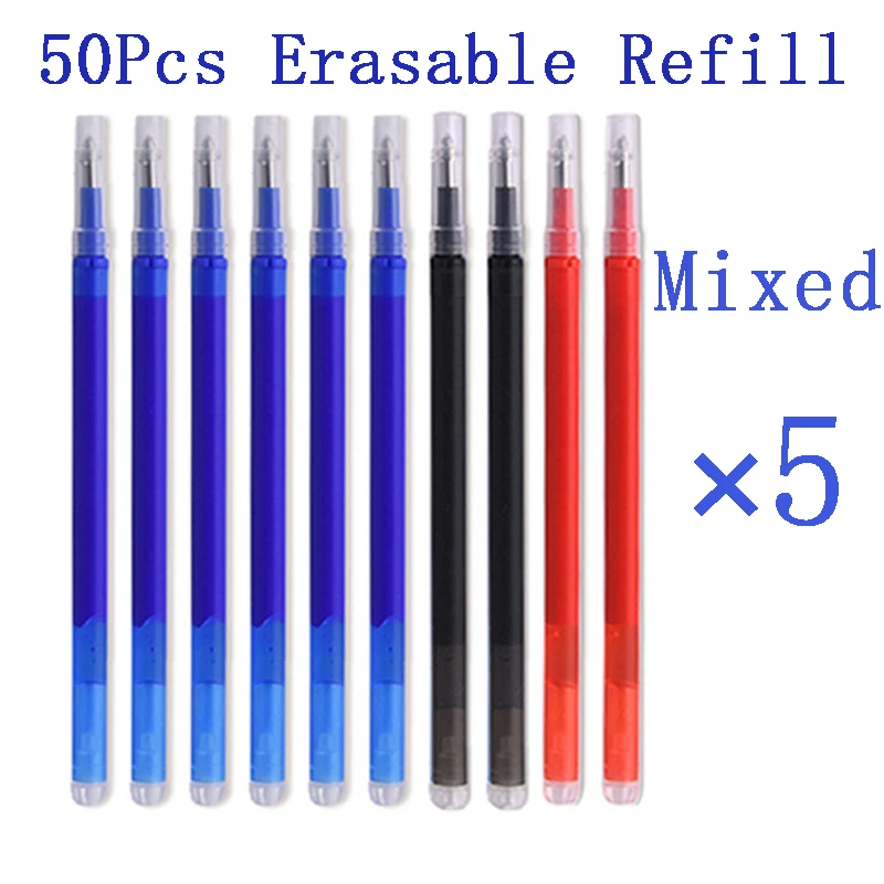 Gel Ink Pen Set - 学校用の詰め替え可能なインクペン,学校用の魔法の消去可能な鉛筆,青,黒,赤,50ピース/セットmm,0.7