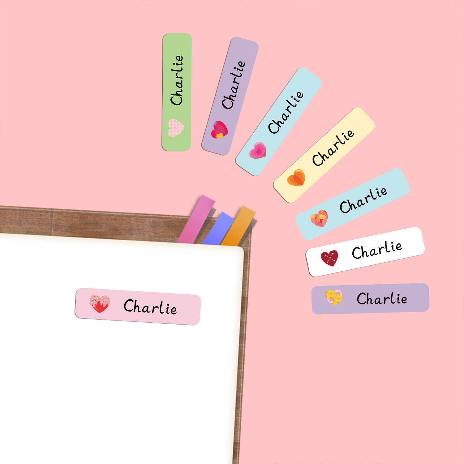 パーソナライズされたハート型の名札ステッカー防水ラベル学用品 - Stationery Office のレビューと価格
