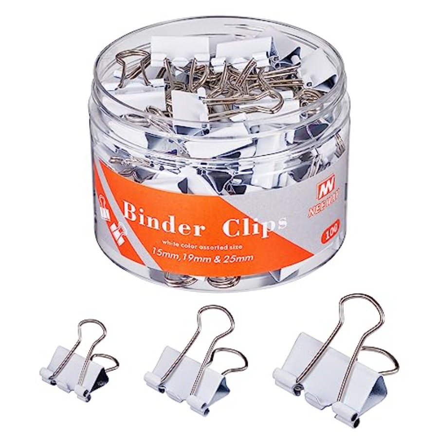 バインダークリップ各種サイズ、オフィスや家庭用の白いバインダ - Binder Clip Assorted のレビューと価格