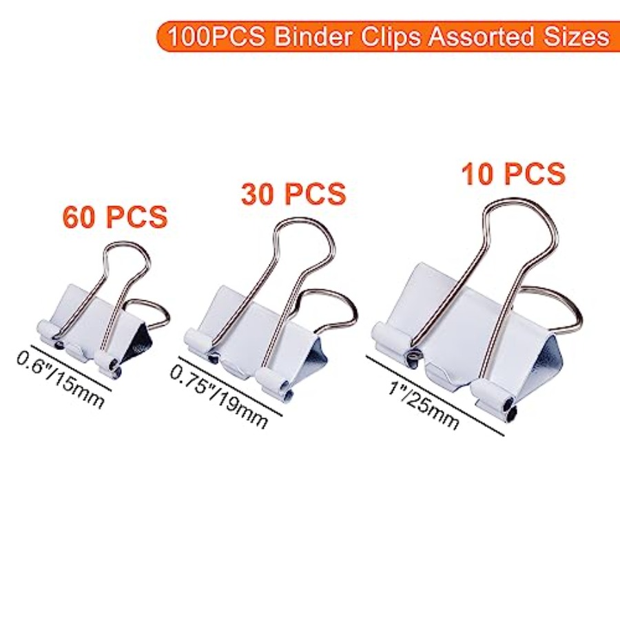 バインダークリップ各種サイズ、オフィスや家庭用の白いバインダ - Binder Clip Assorted のレビューと価格