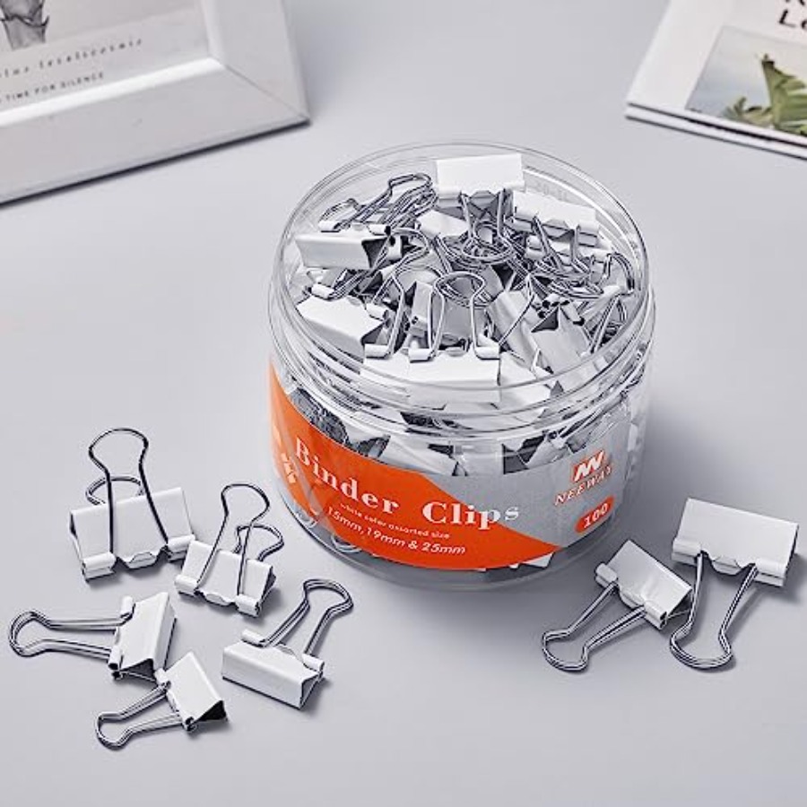 バインダークリップ各種サイズ、オフィスや家庭用の白いバインダ - Binder Clip Assorted のレビューと価格