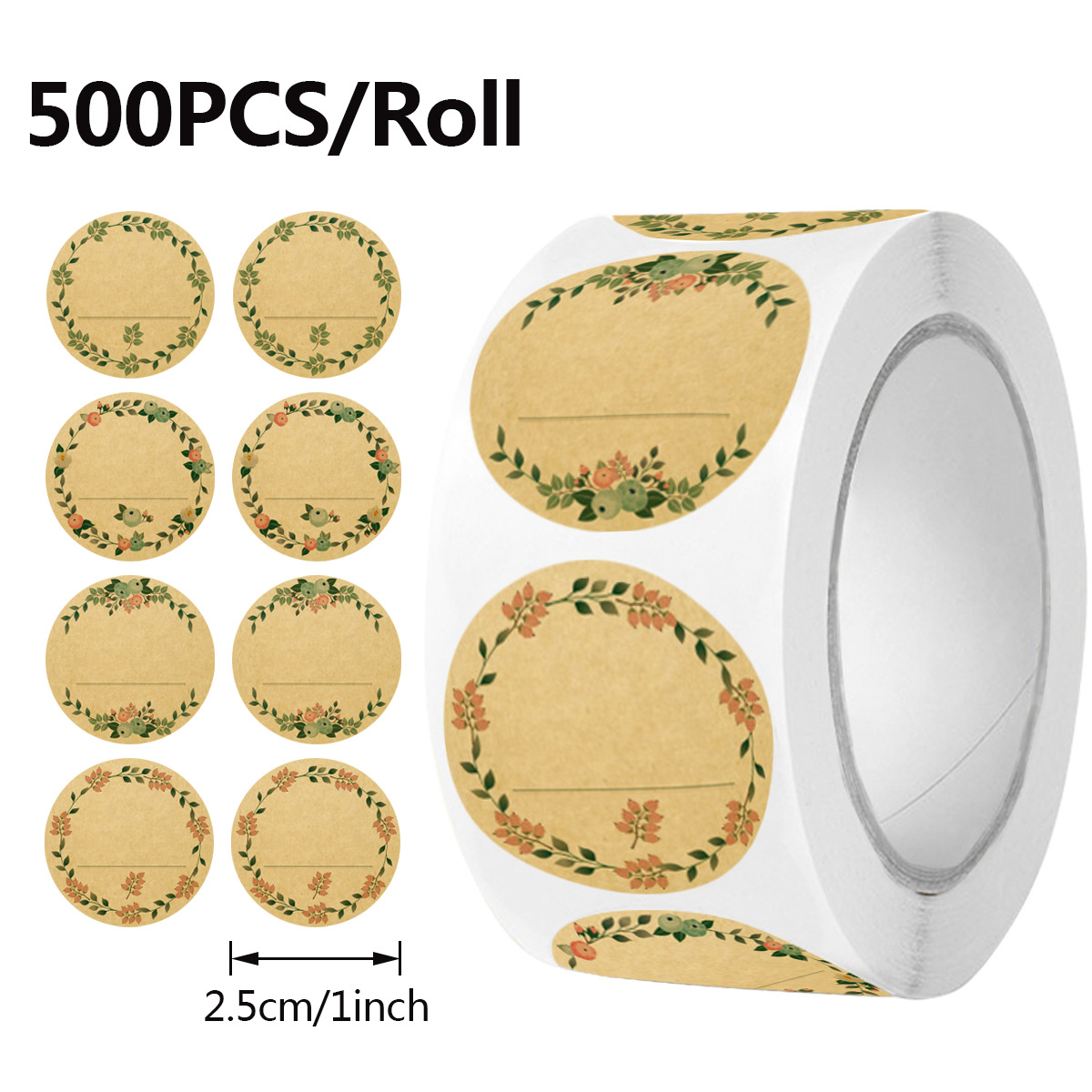 JCAC 500枚/ロール 無地の花柄クラフト紙ステッカー、 - Sticker Label Roll のレビューと価格