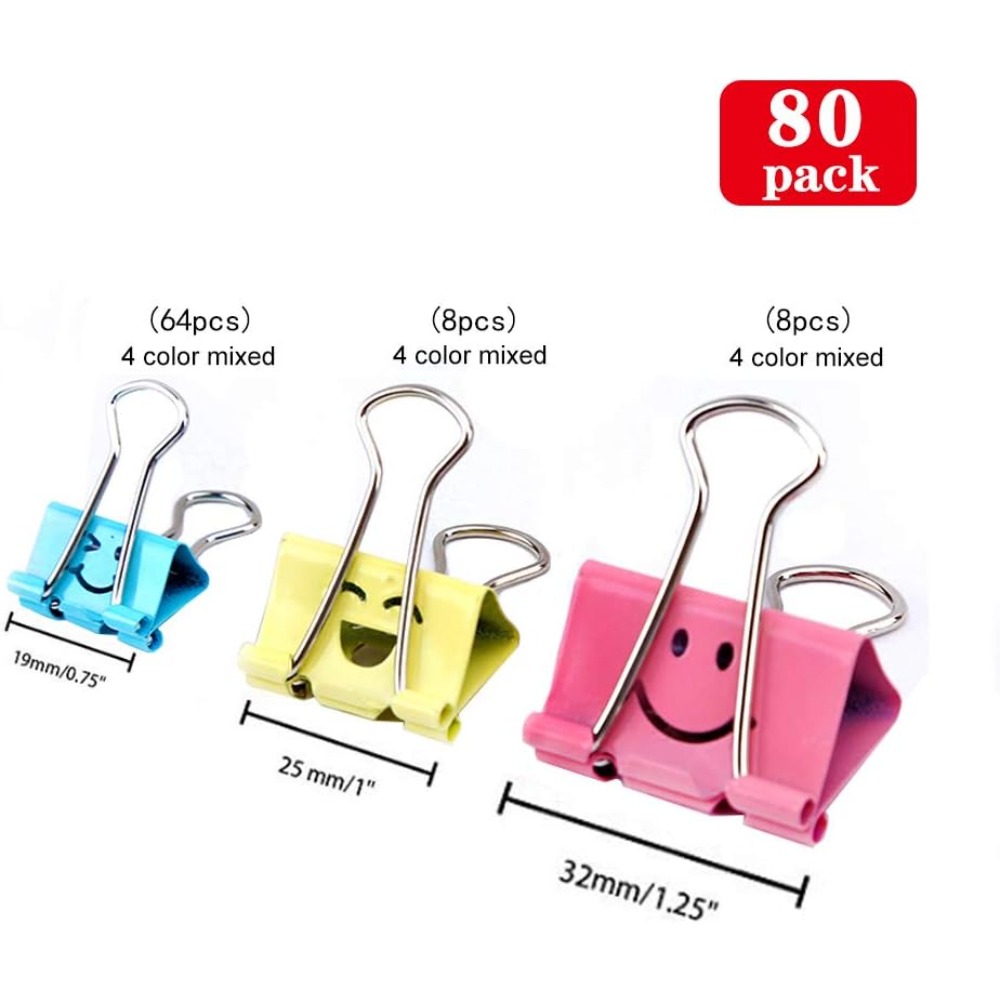 80個入りアソートバインダークリップ、かわいいスマイルフェイ - Binder Clip Assorted のレビューと価格