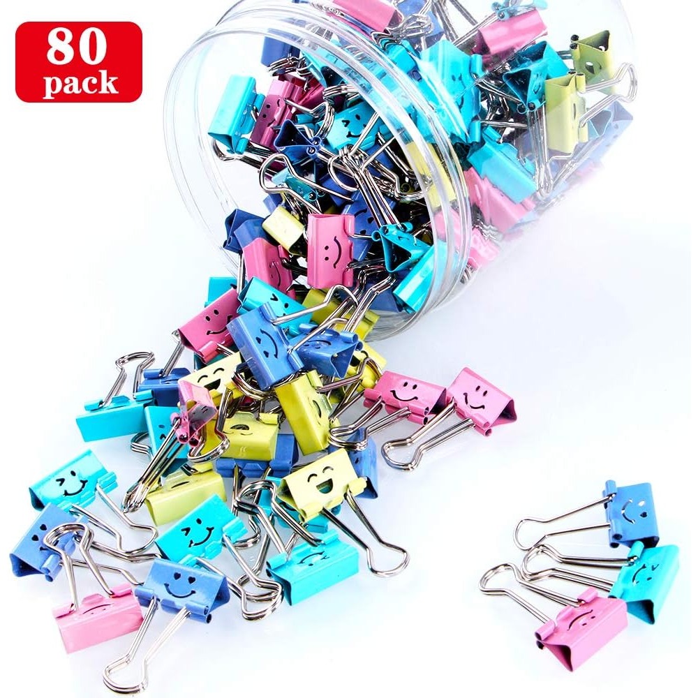 80個入りアソートバインダークリップ、かわいいスマイルフェイ - Binder Clip Assorted のレビューと価格