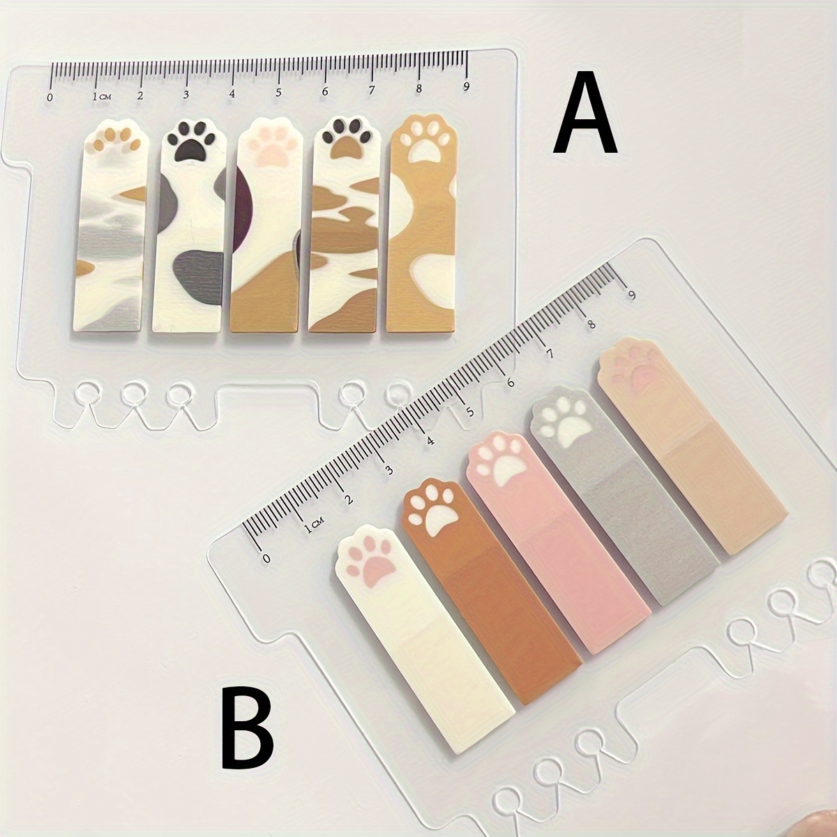 可愛い猫の足型PETインデックスタブ、透明ルーラー付き付箋、 - Index Tab Divider のレビューと価格