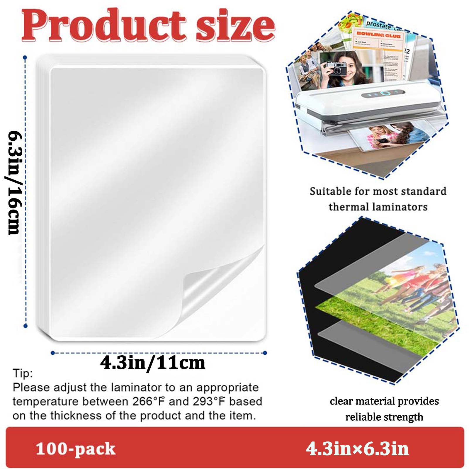 100枚 4.3×6.3インチ サーマルラミネートパウチ、透 - Document Laminator Pouch のレビューと価格
