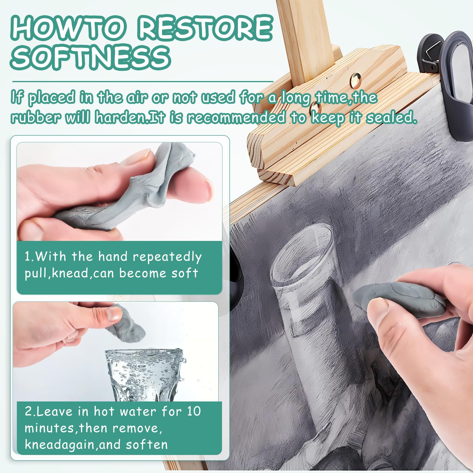 アーティスト用練り消しゴム2個、ソフト練り消しゴム、収納ケー - Rubber Eraser Kneaded のレビューと価格